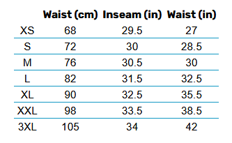 2025 HH Womens Bottoms 0 Size Chart